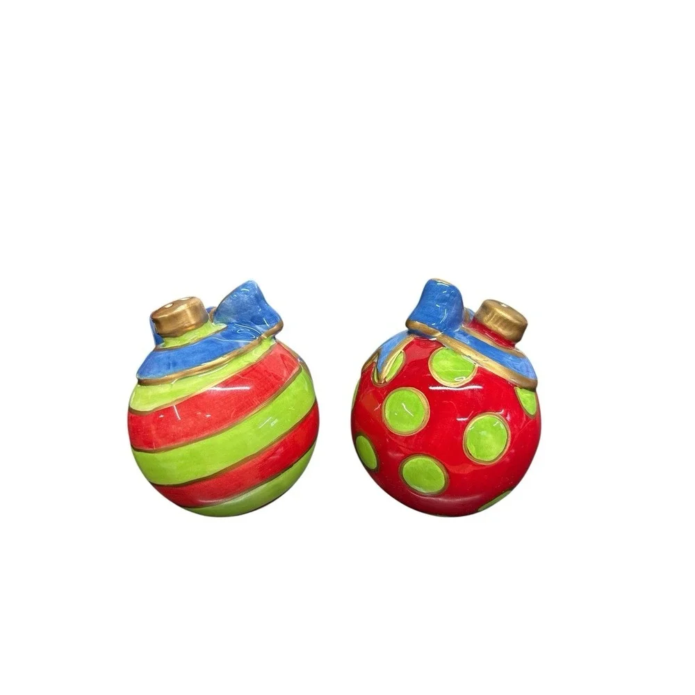Fitz & Floyd Kringle Hand Painted Christmas‎ Ornaments Salt & Pepper Shakers NIB